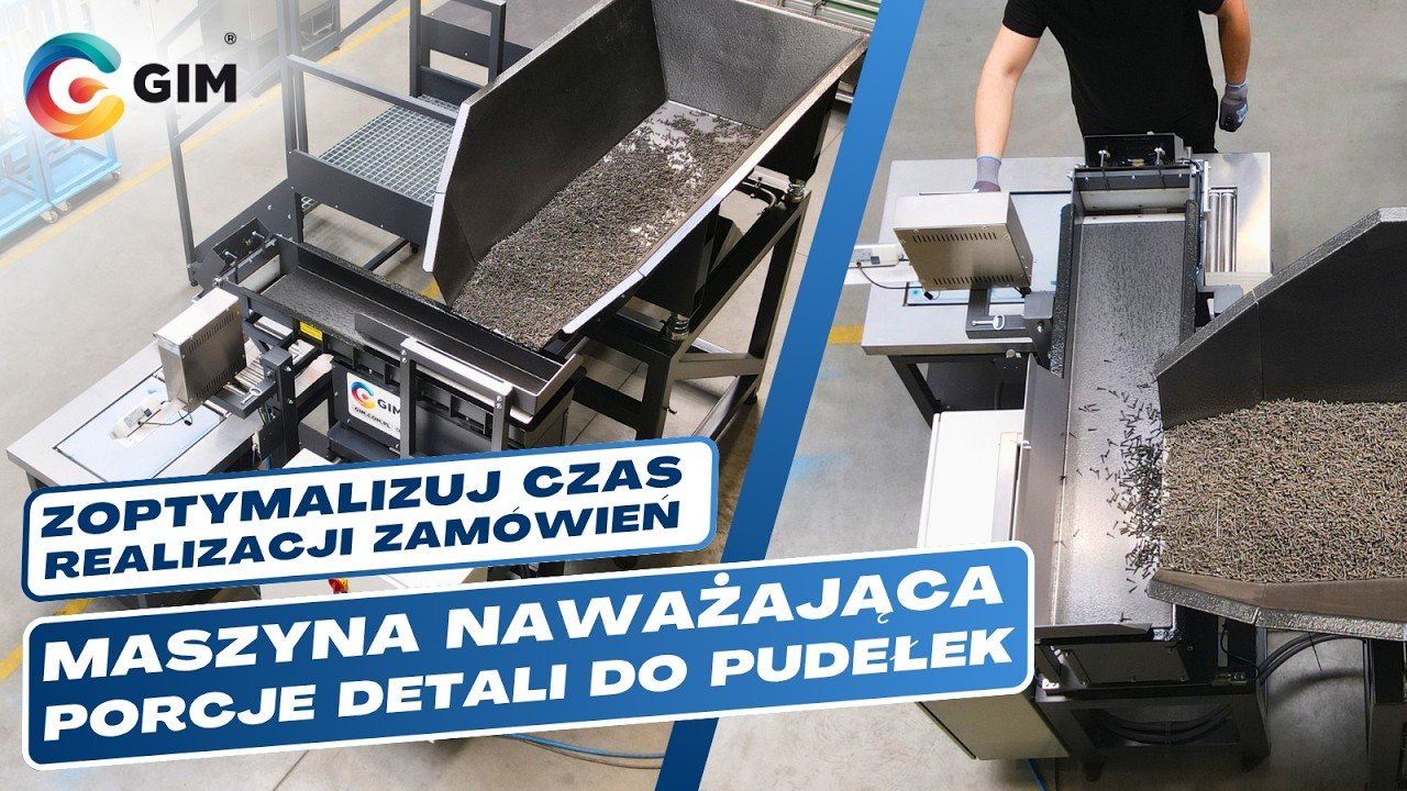 Maszyna naważająca detale i pakująca w pudełka z podajnikiem wibracyjnym