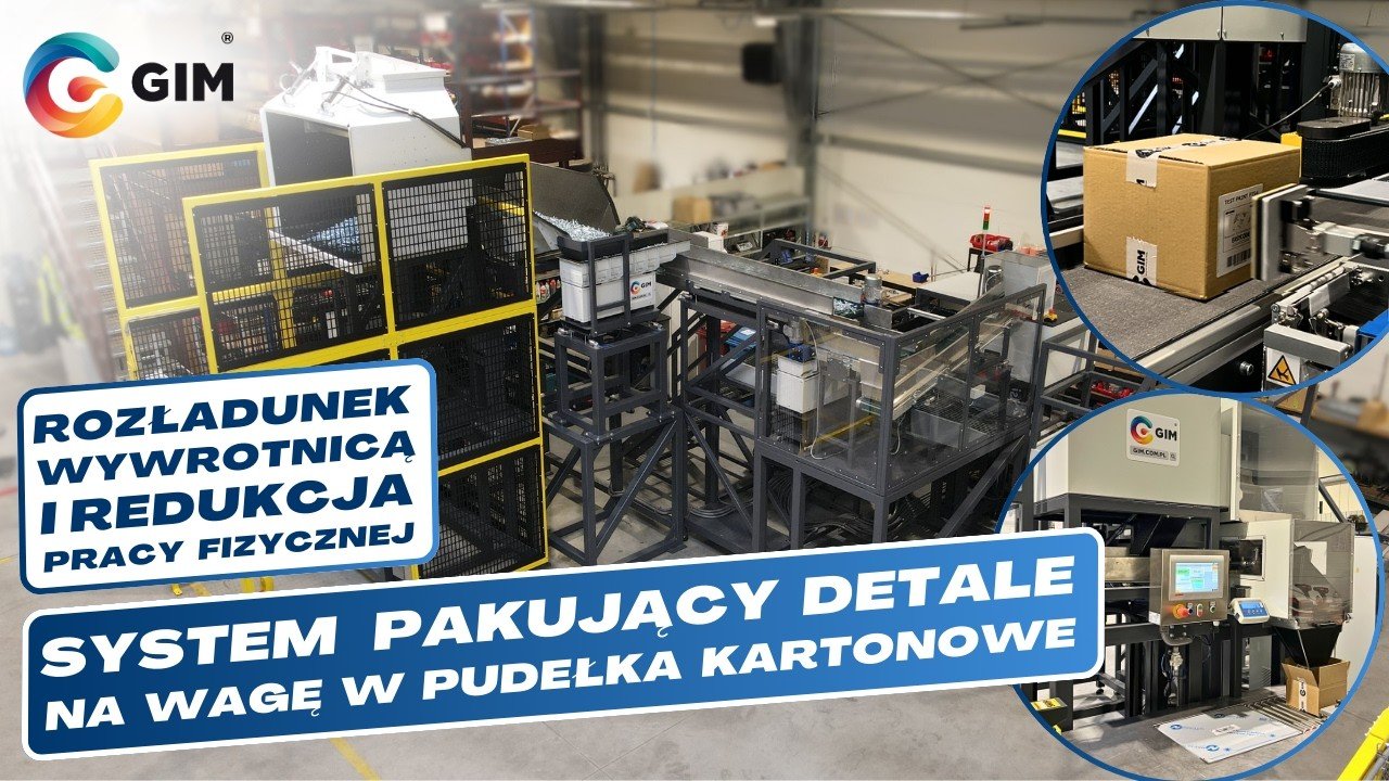 System pakujący na wagę z wywrotnicą skrzynio-palet i drukarką etykiet z aplikatorem