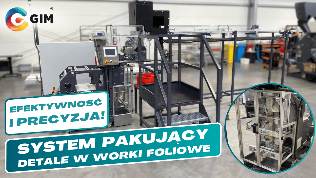 Linia pakująca detale w worki foliowe z maszyny zgrzewającej z kontrolą wizyjną